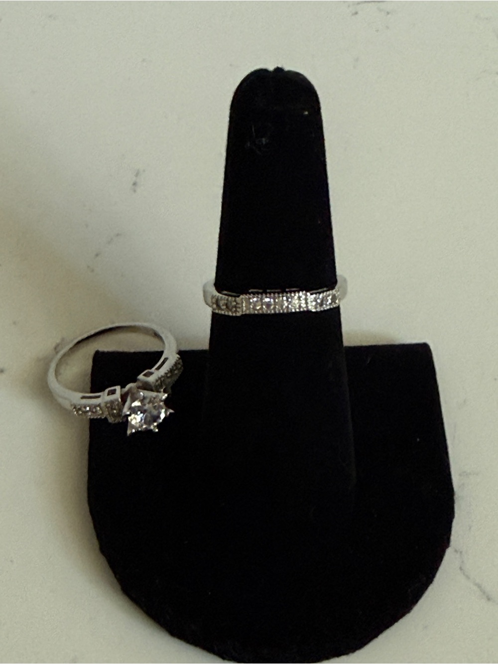 Sterling Silver Cubic Zirconia Engagement and Wedding Ring and Earrings Set - Picture 3 of 6